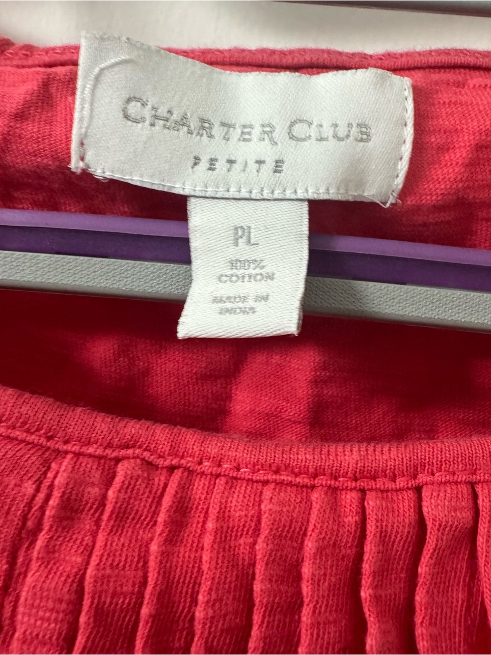 Charter Club Petite Women’s Blouse‎ Long Sleeve Coral Floral Keyhole Pattern PL - Picture 2 of 4
